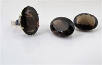 Smoky Topaz, 14K Ring, Two Large Loose Stones