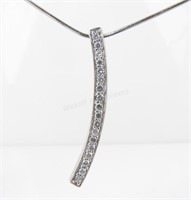 14K White Gold Diamond Stick Pendant, Chain