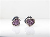 David Yurman Silver Pink Sapphire Heart Earrings