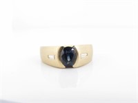 14K Yellow Gold Gent's Sapphire, Diamond Ring