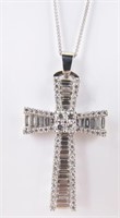 18K White Gold Diamond Cross Pendant, 2.5CT