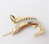 14K Yellow Gold Diamond, Sapphire Sailfish Charm