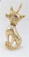 14K Yellow Gold Diamond Cat Charm