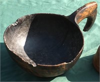 Scandinavian burl bowl with integral handle