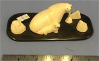 5.5" walrus carving mother and child mounted on ba