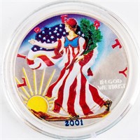 Coin 2001 Silver Eagle Colorized Red, White & Blue