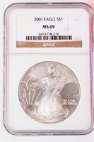 Coin 2001 American Silver Eagle NGC MS69