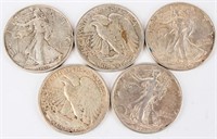 Coin 5 Walking Liberty Half Dollars 1930's