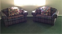 set of two plaid oversized chairs
