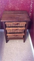 Set of two Wicker basket and wood Storage Tables