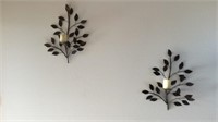 2 wall leaf candle holders, wicker shelf & flowers