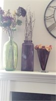 3 glass vases with dried flowers