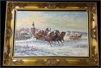Framed Horsedrawn Carriage Original Oil Painting