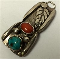 Sterling Silver, Coral & Turquoise Pendant