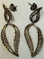 Pair Of Sterling Filigree Leaf Earrings