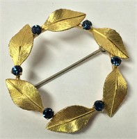 18k Gold Pin With Blue Stones Signed Krementz
