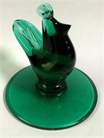 Green Blown Glass Rooster Sculpture