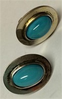Pair Of Sterling Silver & Blue Stone Earrings
