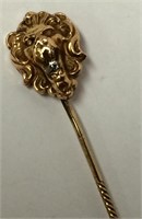 14k Gold Lion Stick Pin With Diamond