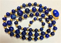 14k Gold And Blue Lapis Beaded Necklace