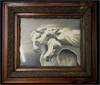 Framed Black & White Horse Print