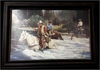 Framed Cowboys Crossing the River Print