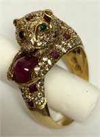 18k Gold, Diamond & Ruby Leopard Ring