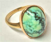 14k Gold Ring With Blue Marbled Stone