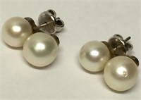 Pair Of 14k Gold And Pearl Earrings