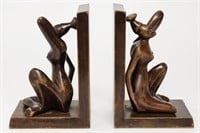 Haitian School- Carved Wood Bookends Signed Simeon