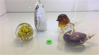 4 PC GLASS FIGURES & PAPERWEIGHTS