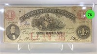 1862 VIRGINIA TREASURY $1. NOTE