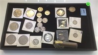 TRAY - U.S. & FOREIGN COINS - SOME SILVER
