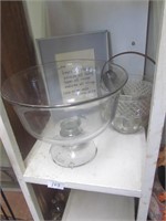 Shelf Lot-Needlepoint Pic, Glass Ice Bucket,