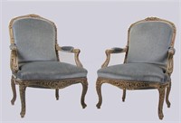 Pair of Antique French Upholstered Armchairs