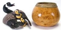 Canadian Goose Sculpture and Decorated Gourd Bowl
