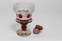 Cranberry Cut-to-Clear Glass Items, 2 Pieces