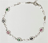 Sterling silver emerald, sapphire and ruby