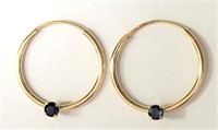 14K Yellow gold sapphire sleeper hoop earrings