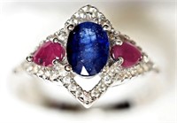 Sterling silver ruby and sapphire ring