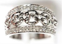 Sterling silver antique style diamond ring,