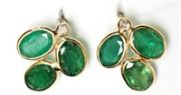 14K Yellow gold emerald cluster post earrings