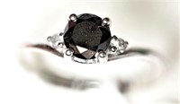 14K White gold black and white diamond ring,