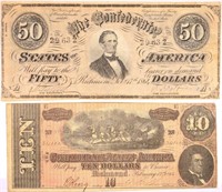 Pair Of Confederate Notes And A Fractional.