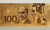 24kt Gold Foil Canadian $100 Dollar Bill