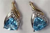 Sterling Silver Gold Plated Blue Topaz Earrings