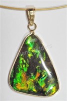 14K Yellow Gold Natural Ammolite Pendant Necklace