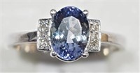 14K White Gold Tanzanite and 6 Diamond Ring