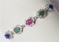 Str Silver Sapphire, Ruby and Emerald Bracelet