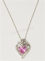 Str Silver Pink Sapphire Heart Shaped Necklace